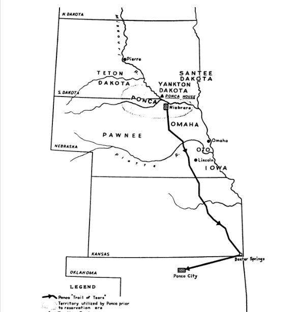 Map of the 1877 Ponca Trail of Tears